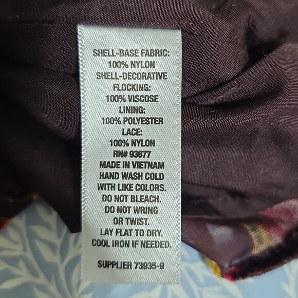 Womens Sz XL Y2K Velvet Burnout Dark Floral Lace Trim Camisole Purple Red Gold - Picture 10 of 11